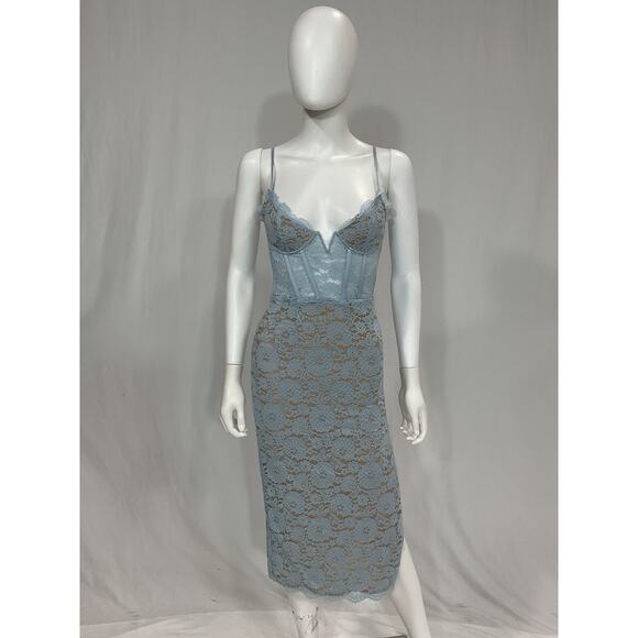 V. Chapman 'Lace' Blue Pattern Midi Length Dress Size 0 - Picture 2 of 5